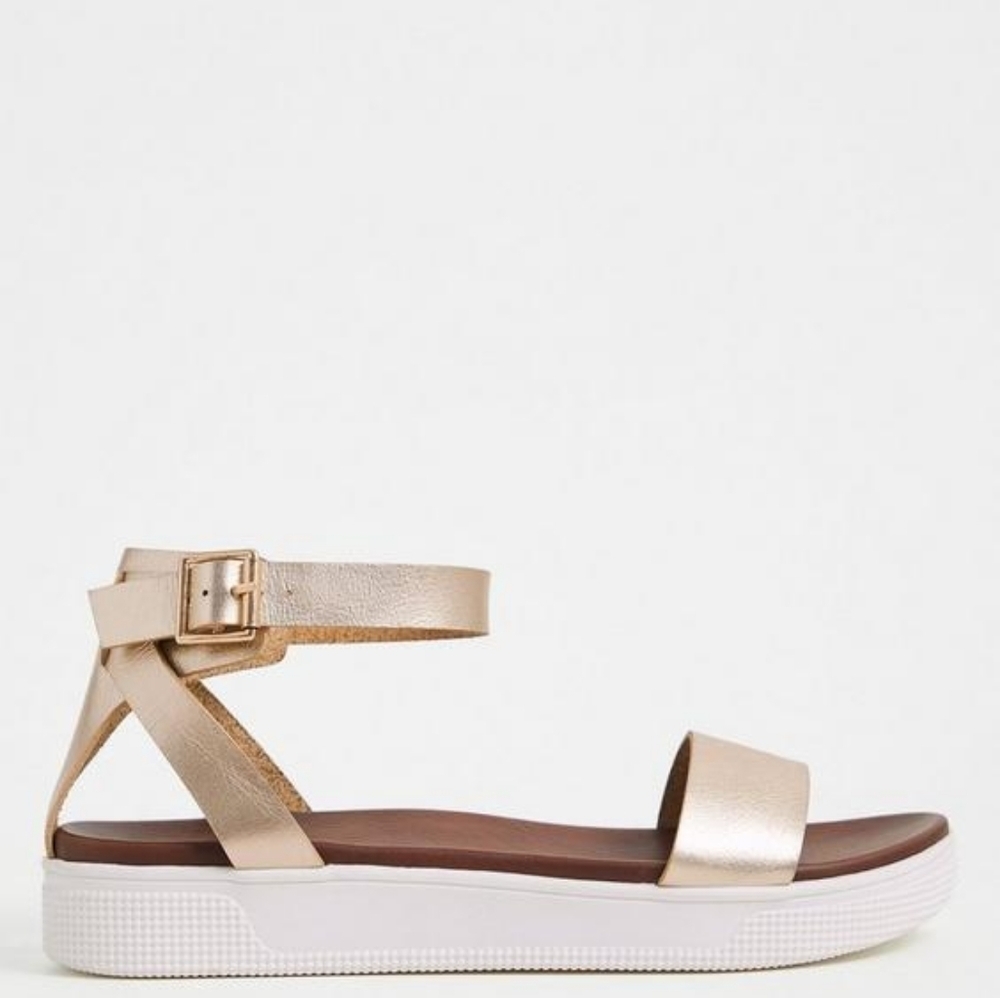 Torrid Gold Faux Leather Ankle Strap Flatform (WW)